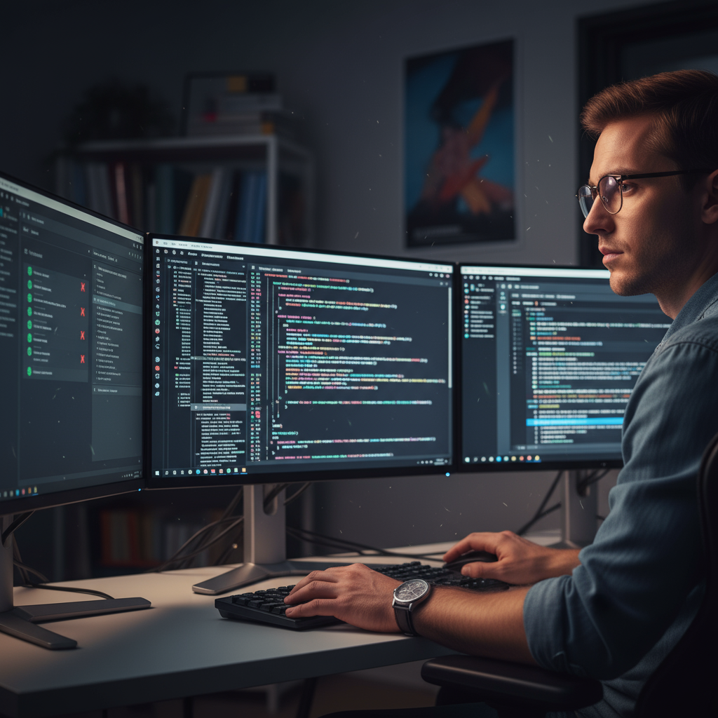 Professional QA testing illustration with 3D charts and analytics